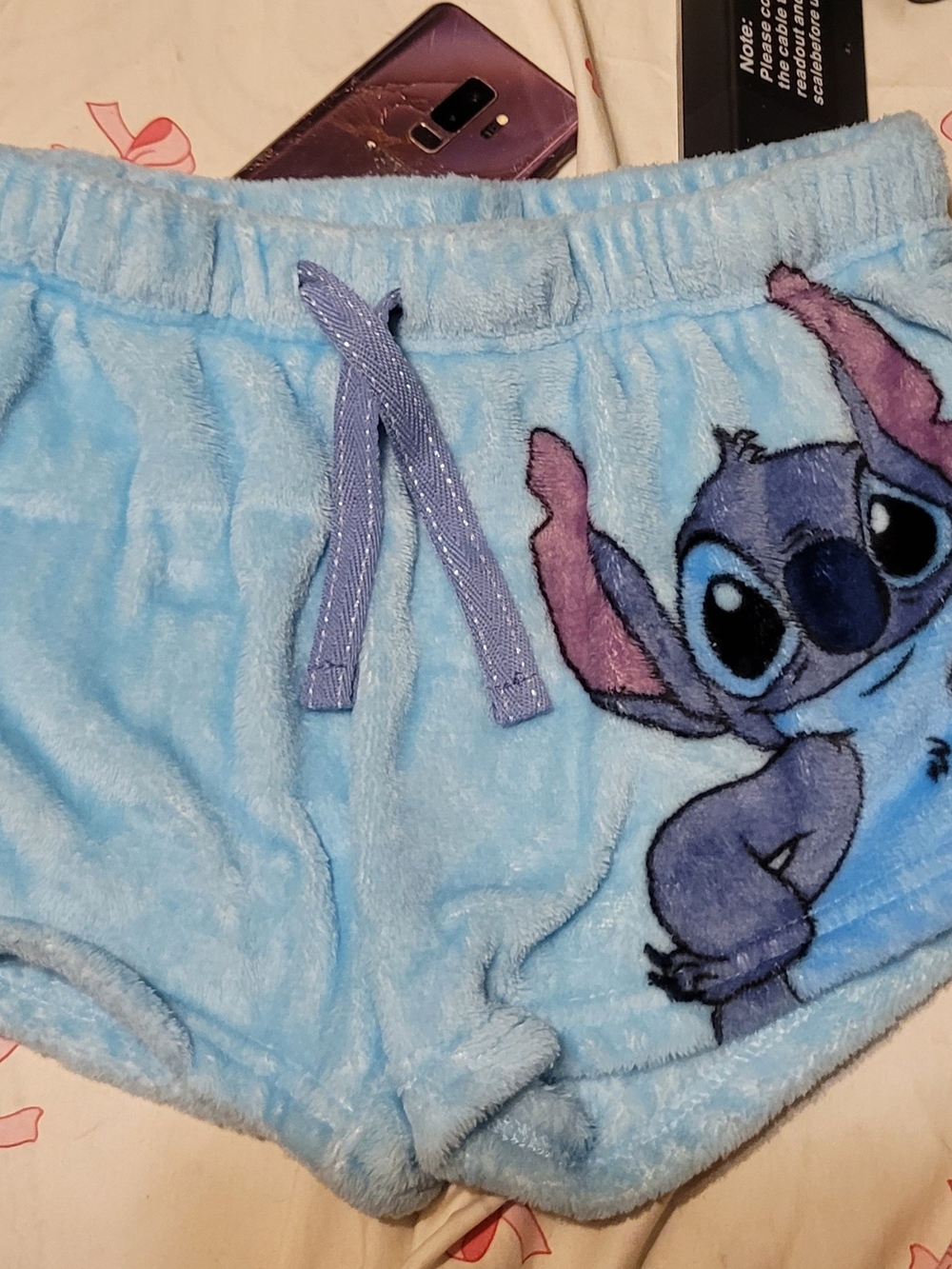Disney Light Blue Plush Stitch Lounge Shorts with Drawstring